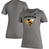 Women's adidas Heathered Gray GA Tech Yellow Jackets Vault Logo Repeat Tri-Blend V-Neck T-Shirt