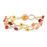 Intertwined in Orange,'Glass Beaded Wristband Bracelet with Crystal Bead Closure'