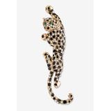 Women's Black With White & Green Crystal Leopard Pin Goldtone 4" Length by PalmBeach Jewelry in Crystal