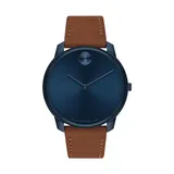 Movado Men's Bold Thin Blue Toned Brown Strap Watch