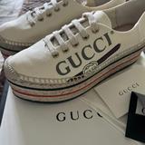 Gucci Shoes | New Gucci Platform Canvas Logo Espadrilles 38 Us 8 Med | Color: Cream | Size: 8