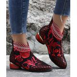 RXFSP Women's Casual boots Red - Red Floral Ankle Boot - Women