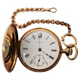 Antique Waltham American Watch Co. 14k Yellow Gold Pocket Watch With Gold Chain