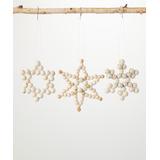 Sullivans Decor Ornaments Off-White - Off-White Wood Bead Star Ornament - Set of Three