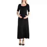 24Seven Comfort Apparel Women's Casual Maternity Maxi Dress With Sleeves, Black, Small