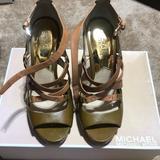 Michael Kors Shoes | Michael Kors Cyndi Peep Toe Pumps | Color: Green/Tan | Size: 8.5