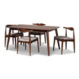 George Oliver Eyvone Baxton Studio Mid-Century Moder Fabric 5-Piece Dining Set Wood/Upholstered Chairs in Brown | Wayfair