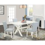 East West Furniture 4 - Person Solid Wood Dining Set Wood/Upholstered Chairs in Blue/Brown/White, Size 30.0 H in | Wayfair X026AB015-5