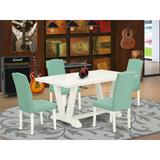 East West Furniture 4 - Person Solid Wood Dining Set Wood/Upholstered Chairs in Brown/White, Size 30.0 H in | Wayfair V026EN257-5