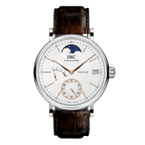 IWC Portofino Hand Wound Moon Phase Silver Dial Brown Leather Strap Men's Watch IW516401 IW516401