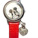 Disney Accessories | Disney Mickey Mouse Charm Watch Timeless Elegance With Sparkling Rhinestones | Color: Red/Silver | Size: Os