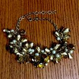 J. Crew Jewelry | Designer Golden Floral Cluster Pearl & Diamond Necklace | Color: Cream/Gold | Size: Big