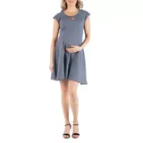 24Seven Comfort Apparel Women's Maternity Dress With Keyhole Neck, Grey, Small