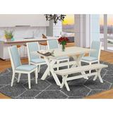 East West Furniture 6 - Person Solid Wood Dining Set Wood/Upholstered Chairs in Blue/Brown/White, Size 30.0 H in | Wayfair X026LA015-6