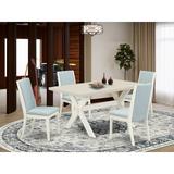 East West Furniture 4 - Person Solid Wood Dining Set Wood/Upholstered Chairs in Blue/Brown/White, Size 30.0 H in | Wayfair X026LA015-5