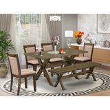 Rosalind Wheeler 6 Piece Dining Set- A Dining Table In Trestle Base w/ Dining Bench & 4 Kitchen Chairs Wood/Upholstered in Brown | Wayfair