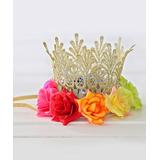 Whitney Elizabeth Girls' Crowns and Tiaras - Rainbow & Gold Crocheted Lace Rose Crown