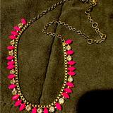 J. Crew Jewelry | J. Crew Neon Pink& Clear Stone Statement Piece Necklace On Gold Chain. | Color: Pink/White | Size: 18 Inch