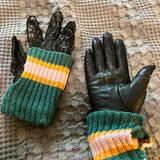 American Eagle Outfitters Accessories | Leather And Knit Gloves | Color: Black/Green | Size: Os