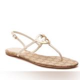 Gucci Shoes | Gucci Heart Interlocking Thong Sandal White Canvas Gg Logo On Foot Bed Sz 37. | Color: Tan/White | Size: 7