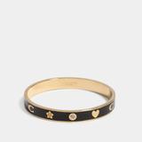 Coach Jewelry | Coach Rose Gold Silver Gold Motif Bangle F87950 Heart Flower Signature Bracelet | Color: Black/Gold | Size: Os