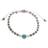 Luxurious Appeal,'Silver Beaded Pendant Bracelet with Reconstituted Turquoise'