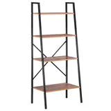 HOMCOM Industrial 4 Tier Ladder Shelf Bookshelf Vintage Storage Rack Plant Stand with Wood Metal Frame for Living Room Bathroom, Red/Coppr