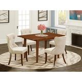 East West Furniture 4 - Person Butterfly Leaf Solid Wood Dining Set Wood/Upholstered Chairs in Brown | Wayfair PSSI5-MAH-35