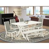 East West Furniture 6 - Person Solid Wood Dining Set Wood/Upholstered Chairs in Brown/White, Size 30.0 H in | Wayfair X026LA206-6
