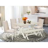 East West Furniture 6 - Person Solid Wood Dining Set Wood/Upholstered Chairs in Brown/White, Size 30.0 H in | Wayfair X026FL201-6