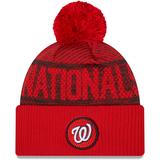 Men's New Era Red Washington Nationals Authentic Collection Sport Cuffed Knit Hat with Pom