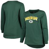 Women's Fanatics Branded Green Bay Packers Plus Size Measure Distance Scoop Neck Long Sleeve T-Shirt
