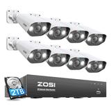 ZOSI 8Ch 5Mp Spotlight Poe Security Camera System w/ 8Pcs 5Mp Outdoor Poe Cameras, Two Way Audio, Color Night Vision, Human Detection in White