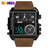 SKMEI Men s Digital Sports Watch LED Square Large Face Analog Quartz Wrist Watch with Multi-Time Zone Waterproof Stopwatch