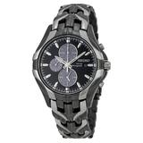 Seiko Men s Solar Alarm Chronograph Stainless Watch - Silver Bracelet - Black Dial - SSC139