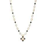 Belk Gold-Tone Pearl Black And Crystal Cluster Collar Necklace