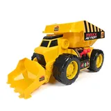 Maxx Action 2-N-1 Dig Rig – Dump Truck and Front End Loader with Lights, Sounds and Motorized Drive, Multicolor
