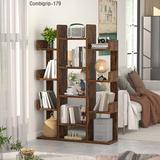 Latitude Run® Tree-Shaped Bookcase Storage Shelf w/ 13 Compartments, Books Organizer Display Cube Shelves, Rustic Wood in Brown | Wayfair
