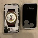 Disney Accessories | Mickey Mouse Disney Mens Watch Molded Hands Model Mck623 Brown Strap | Color: Gold/Silver | Size: Os