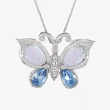 Womens Lab-Created Opal and Genuine Blue Topaz Sterling Silver Butterfly Pendant Necklace, One Size