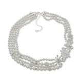 Anne Klein Silver-Tone Crystal Snowflake Imitation Pearl Beaded Triple-Row Statement Collar Necklace, 17" + 3" extender
