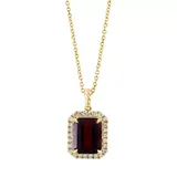 Effy® 1/4 Ct. T.w. Diamond And Garnet Pendant Necklace In 14K Yellow Gold, 16 In