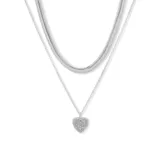 Nine West Silver Tone 17" Crystal Multi Row Heart Locket Necklace