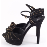 Gucci Shoes | Gucci Black Suede Gold Leather Trim Bow Ankle Strap Platform Sandals Size 5.5 B | Color: Black | Size: 5.5