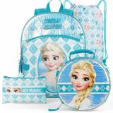 Disney Accessories | Frozen 5 Pc Elsa Snow Queen Full Size Backpack Set Zip Case Lunch Sack Dangle | Color: Blue | Size: Osg