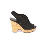 Franco Sarto Heels: Slingback Wedge Casual Black Print Shoes - Women's Size 6 - Peep Toe