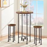 Williston Forge Rustic Brown 3-Piece Dining Table Set Bar Table Set For 2 Small 2-Tier Round Bistro Pub Dining Table & Stools Counter Height Table