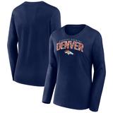 Women's Fanatics Branded Navy Denver Broncos Plus Size Measure Distance Scoop Neck Long Sleeve T-Shirt