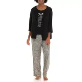 Kim Rogers® Women's 3-Piece Pajama Set, Black, Small