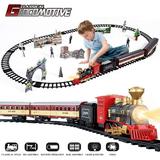 TEMI Electric Christmas Train Toy Set Car Railway Tracks Steam Locomotive Engine Diecast Model Educational Game Boy Toys for Children